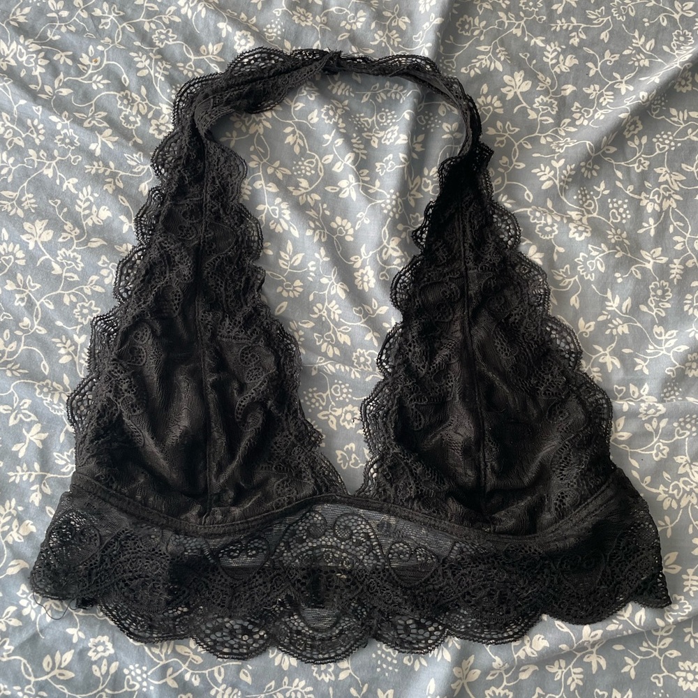Black lace halter bralette